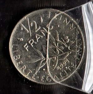 S682: Moneta Coin FRANCIA 1/2 Franco 1991 - Picture 1 of 1