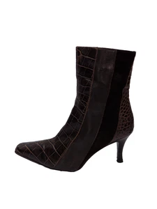 Lotus Womens Brown Croc Leather Suede Ankle Boots UK 6 High Heel Pointed Toe Zip - Picture 1 of 14