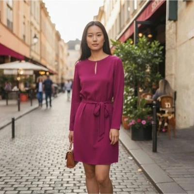 Mini Vestido Tory Burch Para Mujer Rosa Sólido Seda Cinturón Manga Larga Talla 0 Usado en Excelente Condición Foto 1 de 4