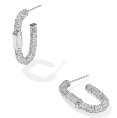 Kendra Scott Emery Hoop Earrings Silver White CZ - Image 1 of 4