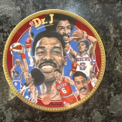 "Julius Erving DR J Philadelphia Sixers Vintage 1993 Sports Impressions Plate 4""" Foto 1 de 2