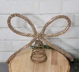 Gold Rhinestone Bow Christmas Tree Topper 12" Glam Bling Holiday Shabby Chic NEW - Picture 1 of 3