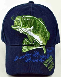 BIG BASS FISHING OUTDOOR SPORTS NAVY CAP HAT - Picture 1 of 4
