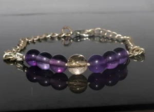 Amethyst Beaded Bracelet Gemstone Rutile Quartz German Silver Rondelle Bracelet - Picture 1 of 3