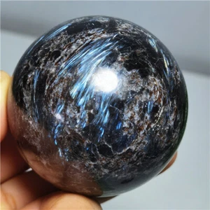 328g Flash Russian Astrophylite with Garnet and Pyrite Sphere Ball  Z408 - Picture 1 of 9