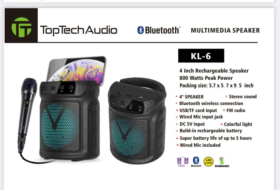 TOPTECH AUDIO Fully Powered 700 Watts Bluetooth Portable Multimedia Speaker - FREE MICROPHONE