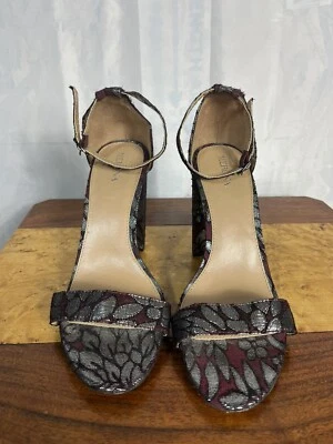 Women’s Size 9- 4 Inch High Heel Merona Bargundy And Silver Ankle Strap Open Toa - Image 1 of 4