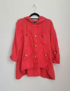 For Cynthia 100% Linen Canvas Hooded Jacket Womens Size S Coral Red Lagenlook - Picture 1 of 10