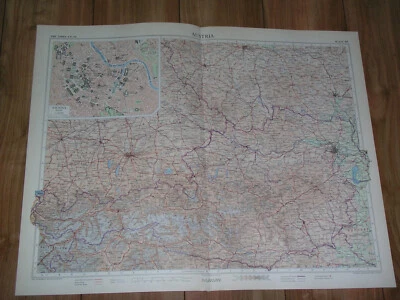 1955 ВИНТАЖНАЯ КАРТА АВСТРИИ / АЛЬПЫ / МАСШТАБ 1:1 000 000 / МАЛЕНЬКАЯ ВСТАВНАЯ КАРТА ВЕНЫ - Изображение 1 из 4