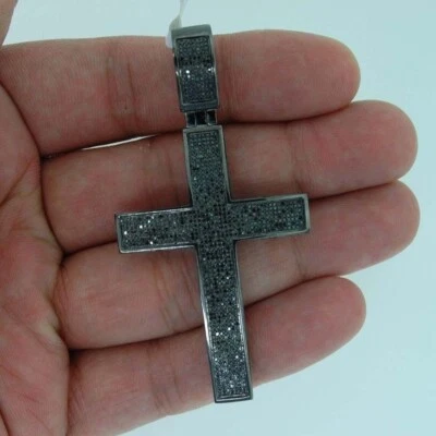 Colgante cruz enchapada en oro negro 14K espinela negra creado en laboratorio de 1,40 quilates para hombre 3" Foto 1 de 4