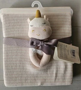 Kenzie Unicorn Living Textiles Australia Rattle and Matching Blanket - Gift set - Picture 1 of 4