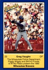 1990 Brewers Police #26 Greg Vaughn 