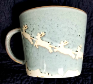 20 oz. Tazza Pier 1 Importazioni Gres Dipinto a Mano Babbo Natale Renna Slitta Tazza Micro - Foto 1 di 6
