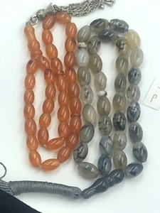2 Genuine GRAY SOLEYMANI AND ORANGE Yemani ROSARY BEADA/Tasbih مسبحة التسبيح - Picture 1 of 12