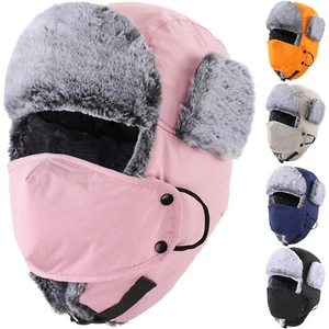 Winter Aviator Ear Flap Hat with Mask Faux Fur Waterproof Windproof Snow Ski Hat - Picture 1 of 34