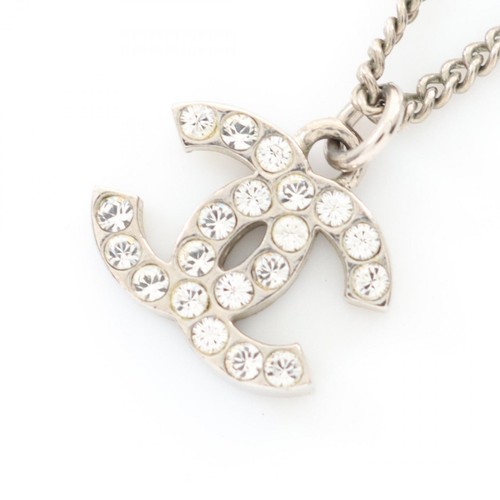 CHANEL COCO Mark Collana Ciondolo 42cm Acciaio Inox Strass Usato Do