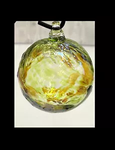 Luster Green & Gold Christmas Ornament. Blown Glass - Picture 1 of 2