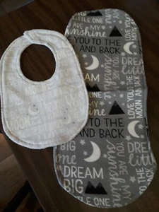 Infant Bib and Burp cloth set #6 in Gray Love you to the moon design  handmade - Picture 1 of 1