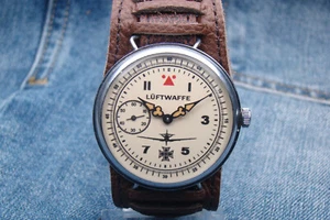 GERMAN PILOT LUFTWAFFE MILITARY WATCH WAR2 WW2 TYPE serviced working w strap 3 - Picture 1 of 8