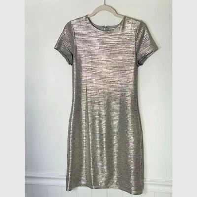 Alice + Olivia Silver Delora Metallic Party Evening Shirt Dress Size 10 C75 - Image 1 of 4