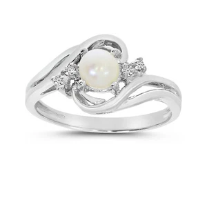 14k White Gold Freshwater Cultured Pearl And Diamond Ring - Picture 1 of 6