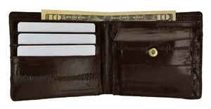 Eel Skin Soft Leather Bifold Credit Card Wallet with Coin Pouch - Picture 1 of 16