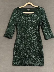 Express Dress 2 Green Sequin Bodycon Cutout Party Cocktail Holiday Evening Mini - Picture 1 of 10
