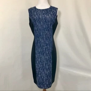 Tahari Black Navy Sleeveless Fitted Dress Sz 8 Zip Back - Picture 1 of 7