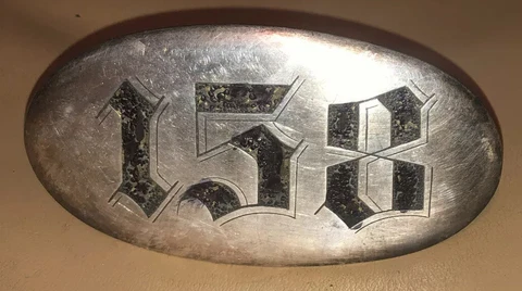 Antique House Number 158 Door Wall Plaque Silver Plate On Brass sign Cover