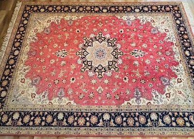 Impresionante alfombra vintage de lana y seda anudada a mano - única en su clase, 10x8 pies Foto 1 de 4