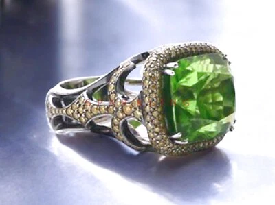 Peridot Cushion Cut Gemstone With 925 Sterling Silver Ring For Men's #E325 - Image 1 of 4