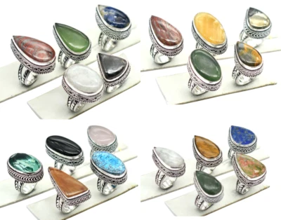 Смешать драгоценный камень кольцо / смесь драгоценных камней кольцо скворечника посеребренные оптовая смесь лот. - Изображение 1 из 4