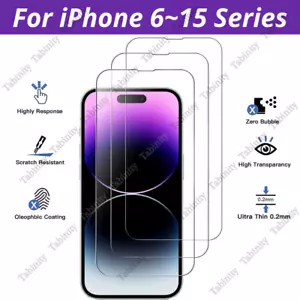 Neu Hartglas Klar Displayschutzfolie Set für iPhone 15 14 13 12 11 x 8 7 6 - Bild 1 von 39