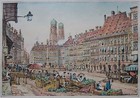 München - Marienplatz - Rare Ansicht von S. Prout - Originale Lithographie 1830