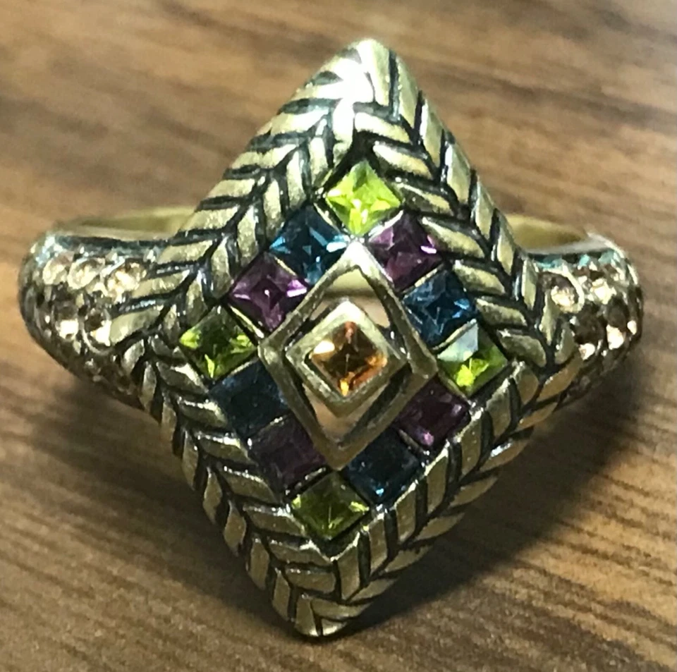Anillo Rombus Vintage HEIDI DAUS Tono Latón con Estrás Multicolor Foto 1 de 4