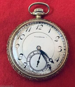 1917 ILLINOIS 17 JEWELS POCKET WATCH (THE AUTOCRAT) 12s GOLD FILLED CASE RUNNING - Picture 1 of 19