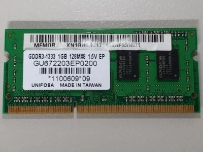 Genuine Unifosa 1GB DDR3 RAM  PC3-10600 1333MHz SODIMM Memory GU672203EP0200 - Image 1 of 3