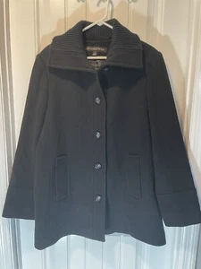 Fleet Street Wool Women’s Size Large Peacoat Knit Ribbed Collar Black Coat - Picture 1 of 15