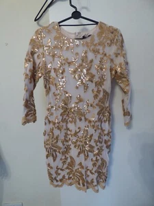 Womens Sequin Dress Size 10 3/4 Sleeve Knee Length Rose Gold Sequin Party Dress - Picture 1 of 8