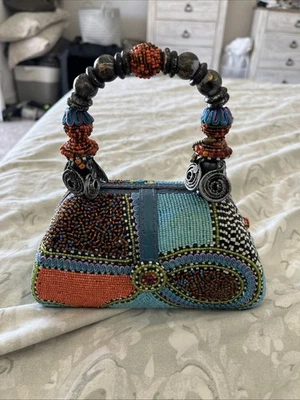 Vintage Mary Frances Blue Multicolored Beaded Purse, great condition! - Image 1 of 4