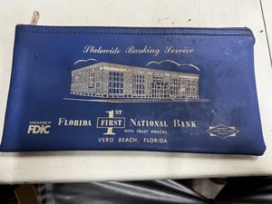 First National In Vero Beach Florida Bank Deposit Zippered Bag Dark Blue - Picture 1 of 2