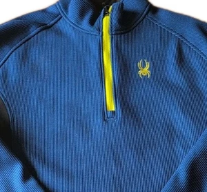 Spyder 1/4 Zip Pullover Thermal Waffle Top Blue Ski Outdoor Hiking Sz XXL EUC - Picture 1 of 9