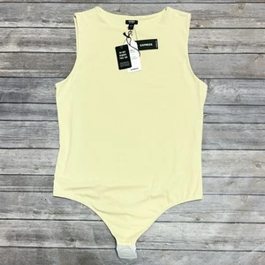 Express Pale Yellow Sleeveless Body Contour Thong Lined Bodysuit New Large - Picture 1 of 7