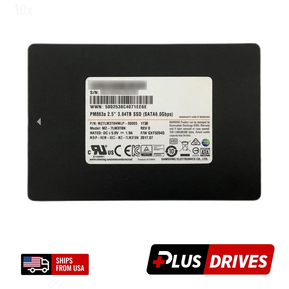 Samsung 3.84TB ~ 4TB 2.5 SATA SSD 6Gbps Fast 97k IOPS Enterprise SSD Drive - Image 1 of 4