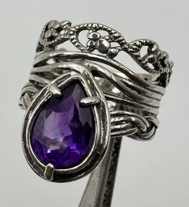 Schöner PZ Israel Sterlingsilber Ring Birnenform Amethyst Größe 7 - Bild 1 von 14
