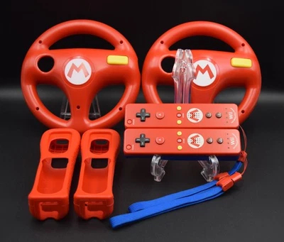 Nintendo Wii Mario Edition Red Motion Plus 2 Remotes + 2 Steering Wheels Bundle - Image 1 of 4