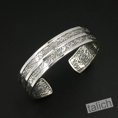 Brazalete Brazalete Plata de Ley 925 Ornamentado Floral Pergaminos Unisex Ajustable Único Foto 1 de 4