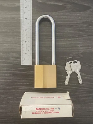 Weiser Lock / Falcon Lock 955-4P Padlock, Solid Brass Body, 4" Shackle, NOS - Image 1 of 4