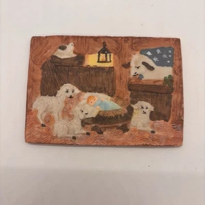 Schlafendes Jesuskind Krippe Schaf Ziege Weihnachten handbemalt Harz 3x4,5 Zoll - Bild 1 von 8