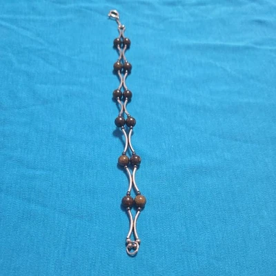 Prata esterlina 925 bom design com pulseira de contas marrons tamanho 7 - Imagem 1 de 4